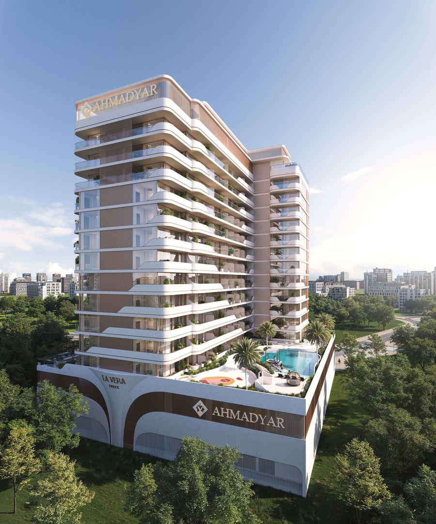 Aerial view of La Vera Creek tower and podium