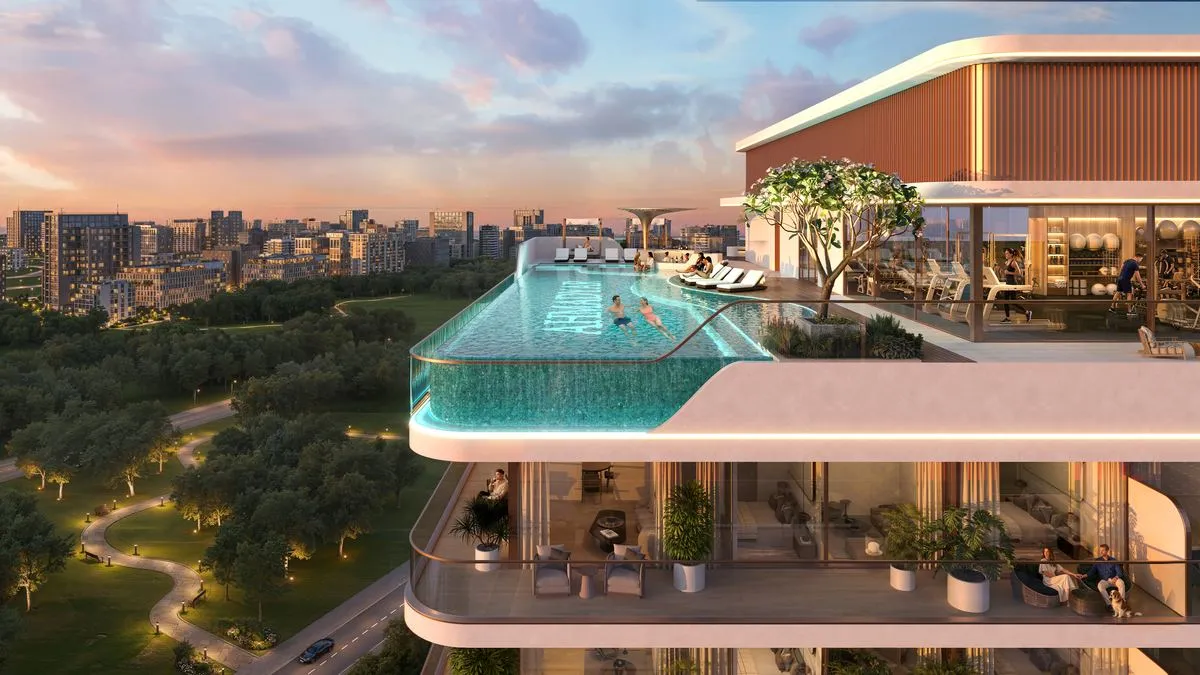 Rooftop pool at Creek Harbor View in the evening
